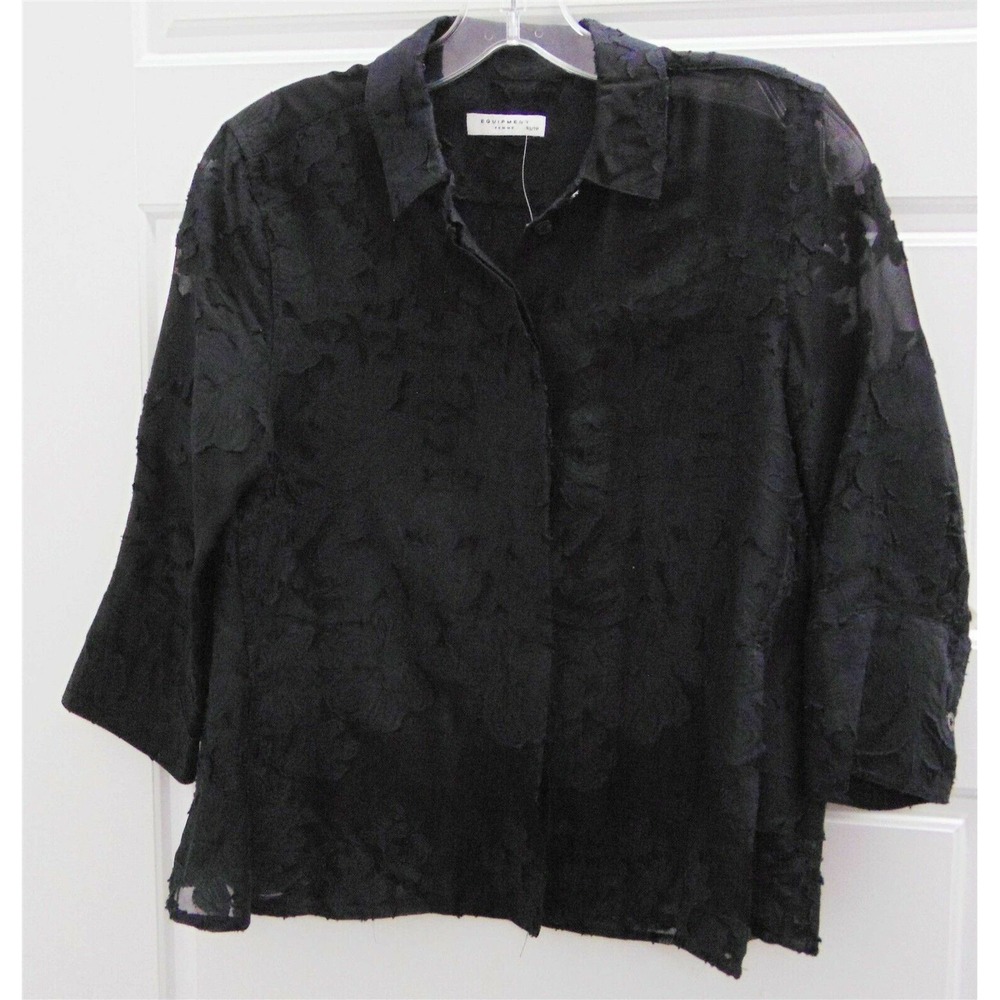 Equipment Black Foral Lace Blouse sz XS